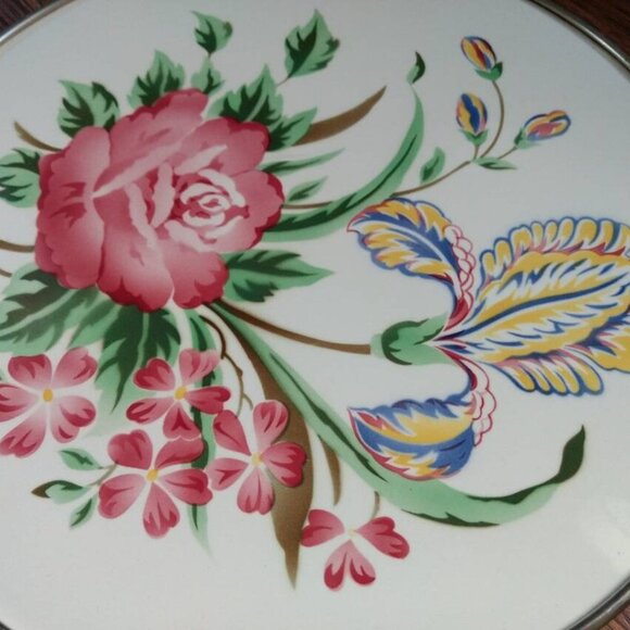 Vintage Cake Plate Platter Round Floral Porcelain Ceramic Tray with Handles - Picture 6 of 11